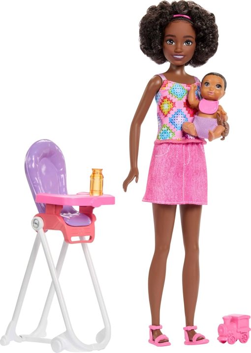 Barbie Skipper Babysitters, Inc. Playset with Brunette Doll, Brunette Toddler Doll, High Chair & 8 Accessories Including Food 2 - 4