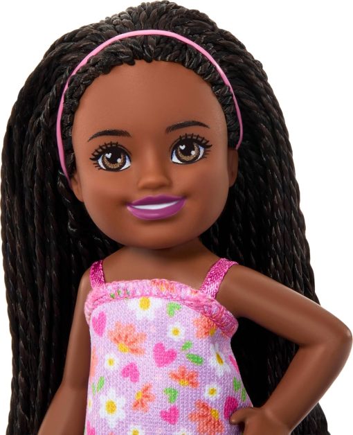 Barbie Club Chelsea Small Doll, 6-Inch Ari with Braided Hair Wearing Removable Flower-Print Dress & Pink Sandals - 2