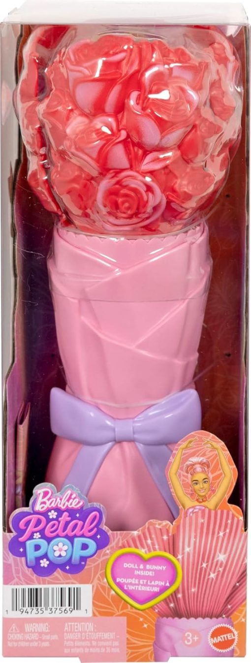Barbie Petal Pop Scented Doll with Rose Dress & Accessories, Bouquet Reveal with Pet Bunny & Surprises Like Watering Can, Necklace & Earrings​​​ - 5