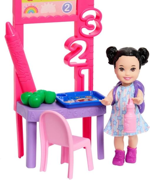 Barbie Careers Teacher Playset with Fashion Doll Wearing Removable Dress, Toddler Small Doll, Classroom Board & Accessories - 2