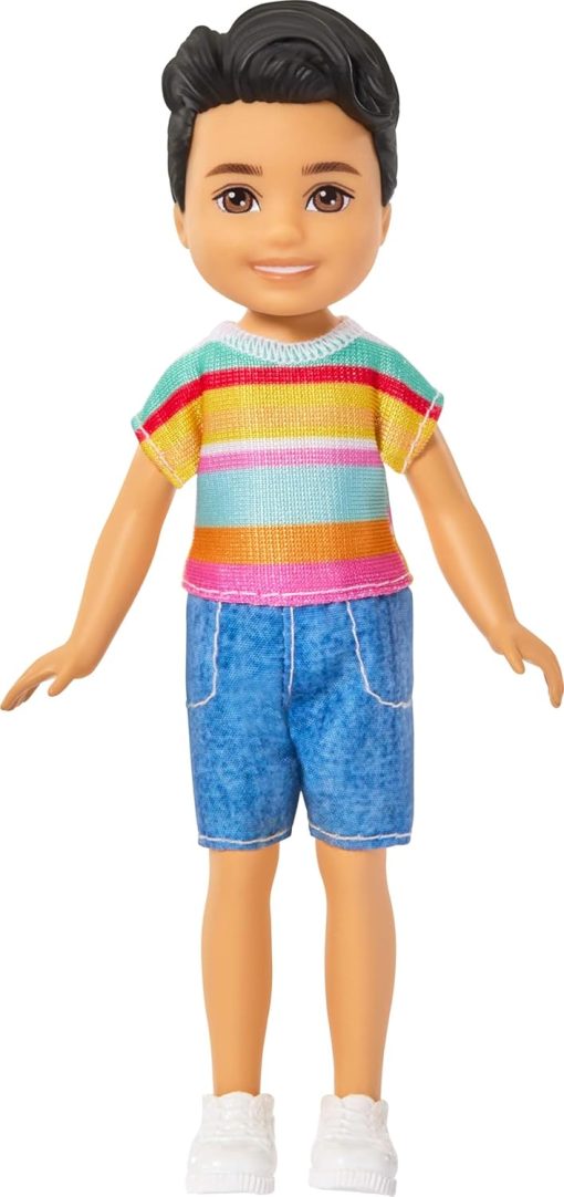 Barbie Club Chelsea Koji 6-Inch Boy Small Doll with Brunette Hair Wearing Removable Striped Shirt, Shorts & Shoes - 1