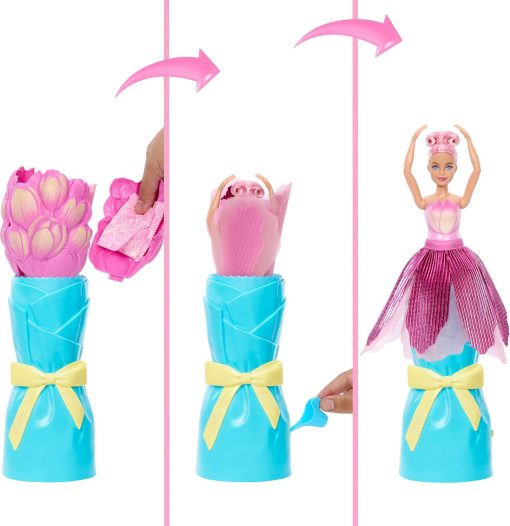 Barbie Petal Pop Scented Doll with Pink Tulip Dress & Accessories, Bouquet Reveal with Pet Bunny & Surprises Like Watering Can, Necklace & Earrings​​​ - 2