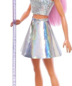 Barbie Pop Star Doll Dressed in Iridescent Skirt with Microphone and Pink Hair, Gift for 3 to 7 Year Olds - 1