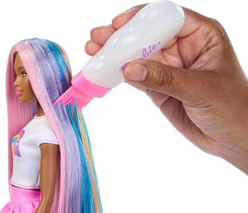 Barbie Rainbow Sparkle Hair Doll, Extra-Long and Colorful Hair with 12 Styling Accessories Like Glitter Tube, Brush, Clips, Dryer and More - 2