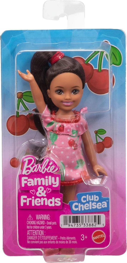 Barbie Club Chelsea Small Doll, 6-Inch Lula with Brunette Hair Wearing Removable Cherry-Print Dress & Sandals - 6