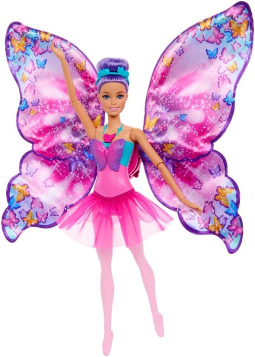 Barbie Dance and Flutter Doll with 2-in-1 Transformation from Dancer to Butterfly with Opening Wings, Purple Hair, Headpiece & Removable Tutu - 1