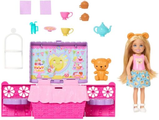Barbie Family & Friends Club Chelsea Pop-Up Tea Party Playset with Blonde Small Doll, Transforming Picnic Basket & 10+ Accessories - 1