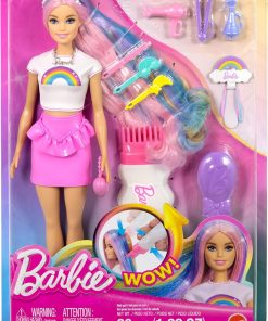 Barbie Rainbow Sparkle Hair Doll, Extra-Long and Colorful Hair with 12 Styling Accessories Like Glitter Tube, Brush, Clips, Dryer and More - 6