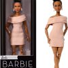 Barbie Basics Model Collector Fashion Doll 08 with Brunette Hair in Tan Dress & Strappy Heels, Universal-fit Fashions & Posable Body - 1