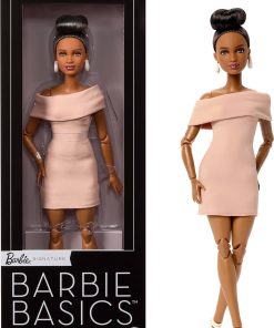 Barbie Basics Model Collector Fashion Doll 08 with Brunette Hair in Tan Dress & Strappy Heels, Universal-fit Fashions & Posable Body - 1