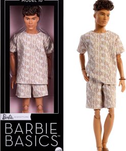 Barbie Basics Model Collector Ken Fashion Doll 10 with Brunette Hair in Shirt & Shorts with Matching Print, Universal-fit Fashions & Posable Body - 1