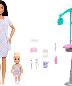 Barbie Careers Dentist Playset with Brunette Doll Wearing White Coat, Toddler Small Doll, Examination Chair & Accessories - 1