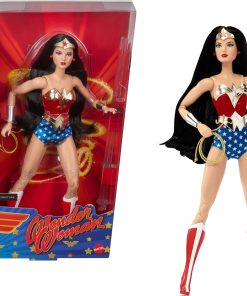 Barbie Signature Doll, Wonder Woman Collectible with Doll Stand in Red and Blue Tank Suit with Golden Accessories Like Lasso, Headpiece and Belt - 1