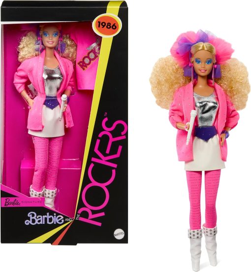 Barbie Signature Doll, and the Rockers Collectible Repro Doll, 40th Anniversary of 1986 Line, Doll Stand and Displayable Packaging - 1