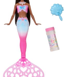 Barbie Bubble Sparkle Mermaid Doll with Bubble-Making Feature & Solution, Tray & Hairbrush, Plus Long, Color-Streaked Brunette Hair - 1