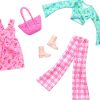 Barbie Clothes, Doll Fashions and Accessories Set Featuring 2 Complete Cottage Core Outfits, Including Floral Dress, Gingham Pants and More - 1