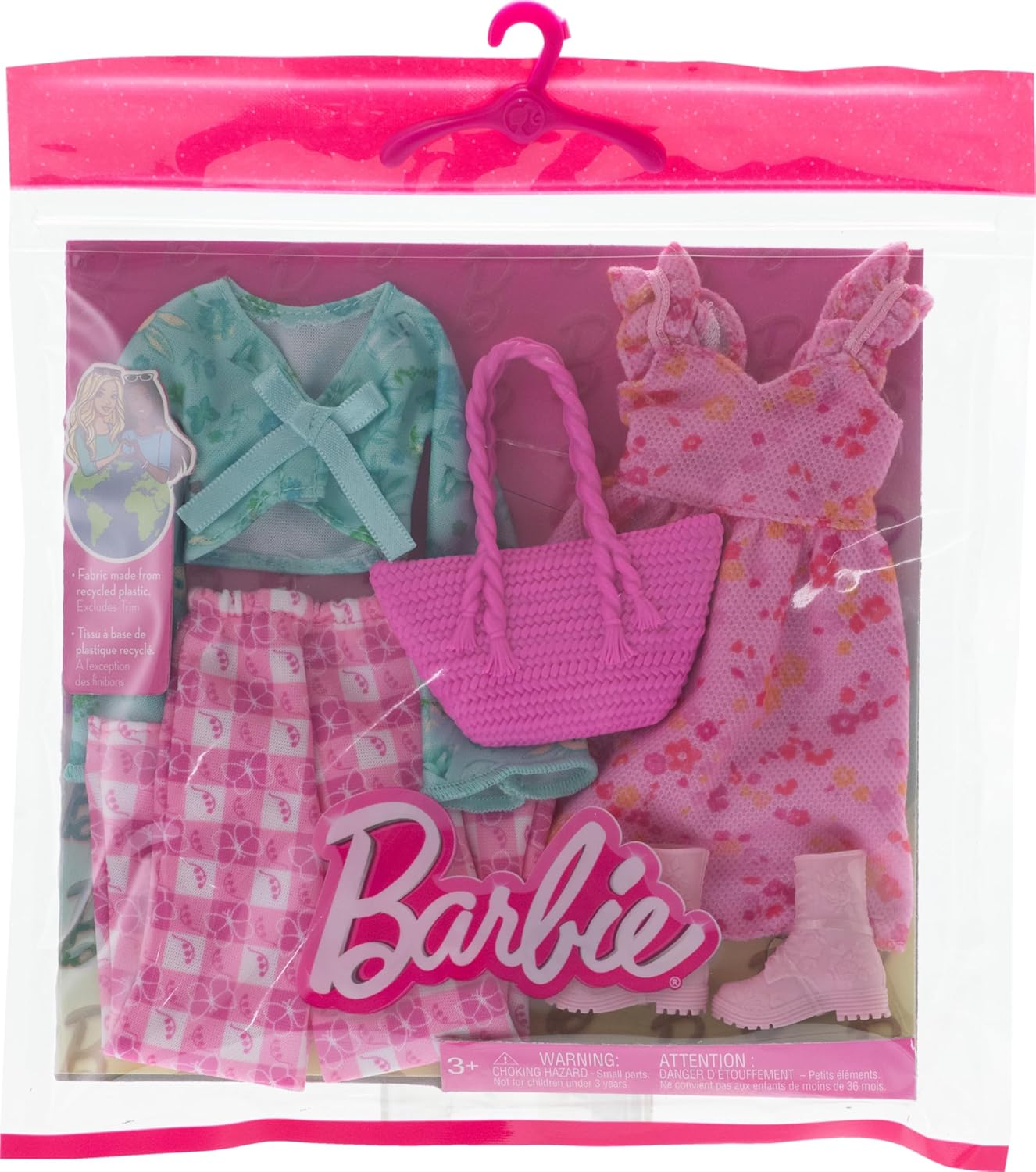 Barbie Clothes, Doll Fashions and Accessories Set Featuring 2 Complete Cottage Core Outfits, Including Floral Dress, Gingham Pants and More - Image 3