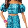 Barbie Fashionistas Style Doll #250 with Brown Hair, Wearing Turquoise Snake Print Skirt, Turquoise Snake Print Top, Black Strappy Heels