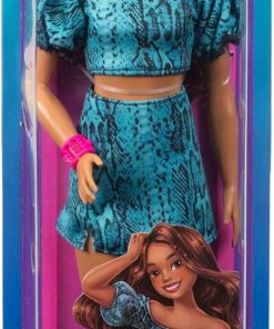 Alternative view of Barbie Fashionistas Style Doll #250 with Brown Hair, Wearing Turquoise Snake Print Skirt, Turquoise Snake Print Top, Black Strappy Heels
