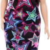 Barbie Fashionistas Style Doll #251 with Brown Hair, Wearing Multi-Color Star Print Dress, Pink Sneakers - 1