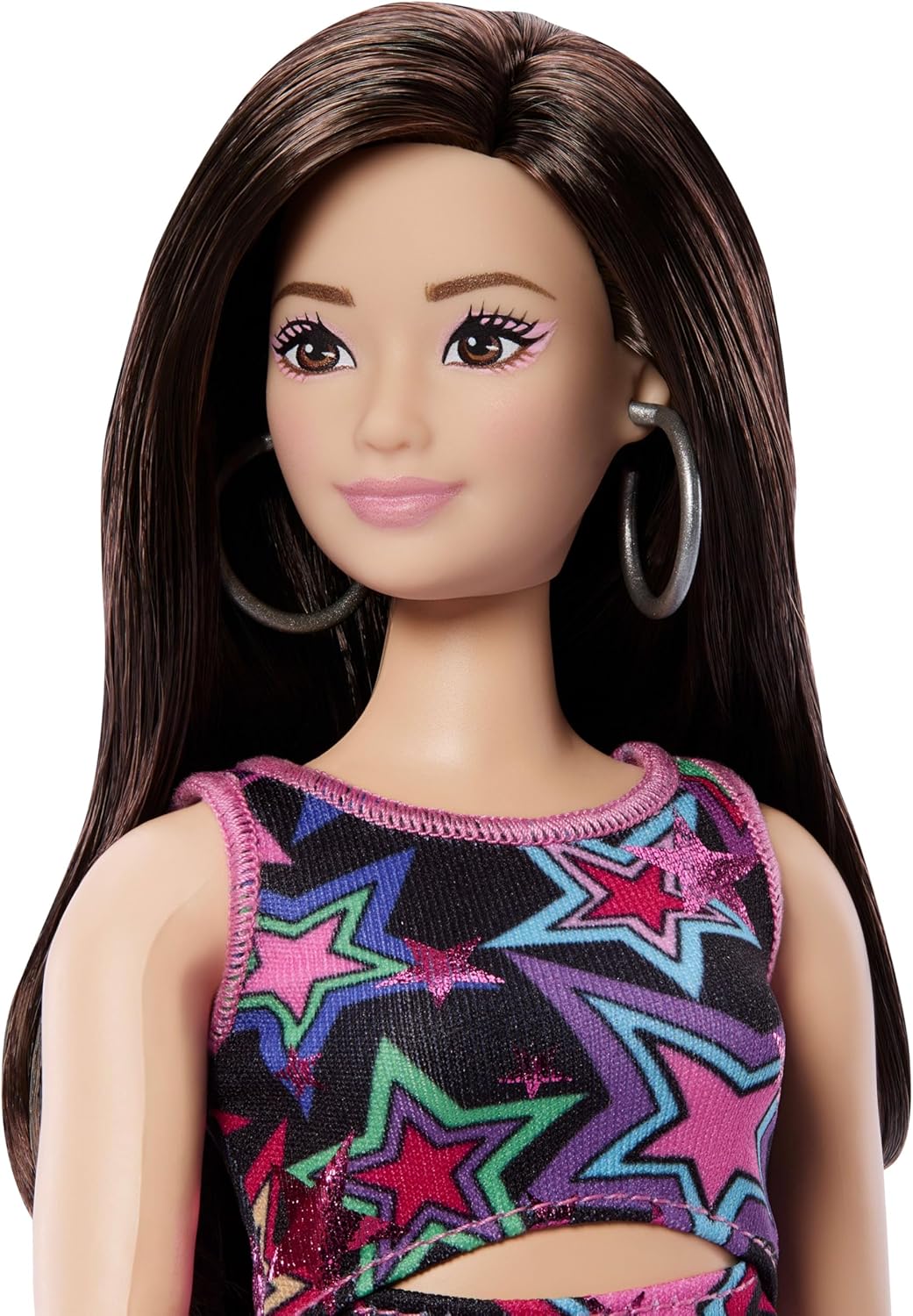 Barbie Fashionistas Style Doll #251 with Brown Hair, Wearing Multi-Color Star Print Dress, Pink Sneakers - Image 5