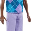 Barbie Fashionistas Style Ken Doll #253 with Brown Hair, Wearing Lavendar Shorts with Turquoise and Lavender Argyle Shirt, White Shoes - 1