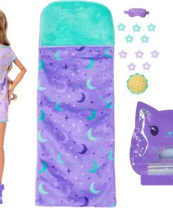 Alternative view of Barbie Party Unboxed Doll & Accessories, Sleepover Reveal Series with 7 Surprises Including Glow-in-The-Dark Activity Purple Pajama Doll