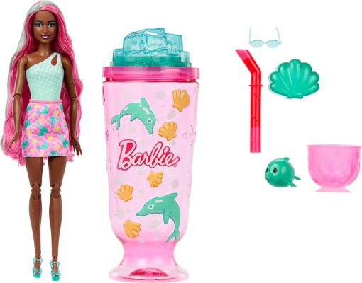 Barbie Pop Reveal Doll & Accessories, Sea Slushy Series Fashion Doll & Pet, 8 Surprises Includes Sensory Slime, and Color Change Hair - 1