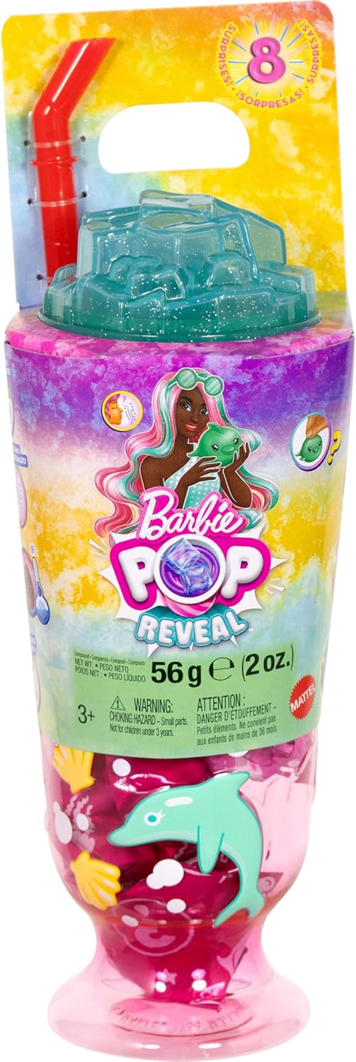 Barbie Pop Reveal Doll & Accessories, Sea Slushy Series Fashion Doll & Pet, 8 Surprises Includes Sensory Slime, and Color Change Hair - Image 3