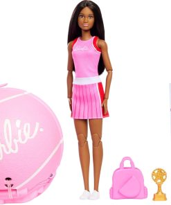 Barbie Team Roll and Reveal Tennis Player Doll and Accessories with Brunette Fashion Doll & 8 Surprises and a Tennis Ball Encasement - 1