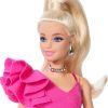 Barbie Deluxe Style Doll #15 in Hot Pink Barbiecore Dress, Blonde High Ponytail, Black Lace Tights, Silver Clutch, and Si​lver Jewelry