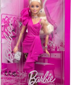 Alternative view of Barbie Deluxe Style Doll #15 in Hot Pink Barbiecore Dress, Blonde High Ponytail, Black Lace Tights, Silver Clutch, and Si​lver Jewelry