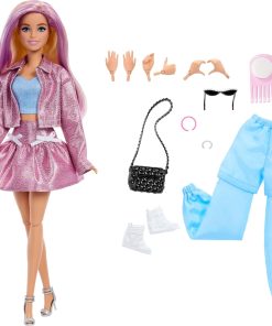 Barbie Deluxe Style Doll in Metallic Pink Barbiecore Skirt and Jacket, 4 Fashions, 4 Accessories, 4 Interchangeable Hands, 2 Shoes & Color Change Hair​​ - 1