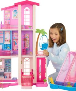 Barbie Dreamhouse Dollhouse - 2 Pools, 2 Slides, Elevator, with 9 Play Areas, Including 2 Houses, & 65+ Pieces Including Furniture & Accessories - 1