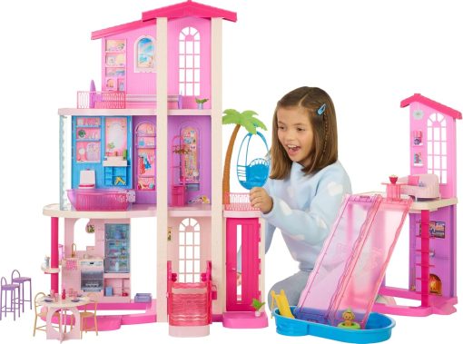 Barbie Dreamhouse Dollhouse - 2 Pools, 2 Slides, Elevator, with 9 Play Areas, Including 2 Houses, & 65+ Pieces Including Furniture & Accessories - 1