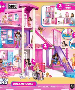 Alternative view of Barbie Dreamhouse Dollhouse | 2 Pools, 2 Slides, Elevator, with 9 Play Areas, Including 2 Houses, & 65+ Pieces Including Furniture & Accessories