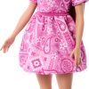 Barbie Fashionistas Style Doll #249 with Blonde Hair, Wearing Pink Paisley Skirt, Pink Paisley Shirt, White Platform Sandals - 1