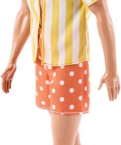 Barbie Fashionistas Style Ken Doll #252 with Blond Hair, Wearing Orange and Yellow Polka-Dot Board Shorts with Yellow and White Striped Shirt, Orange Shoes - 1