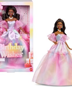 Barbie Signature Birthday Wishes Fashion Doll with Black Hair in Dress with Pastel Rainbow Effect, Collectible Toy with Giftable Packaging - 1