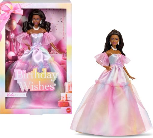 Barbie Signature Birthday Wishes Fashion Doll with Black Hair in Dress with Pastel Rainbow Effect, Collectible Toy with Giftable Packaging - 1
