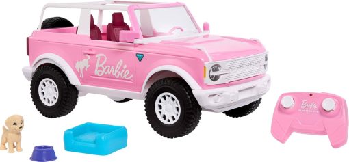 Hot Wheels RC Barbie Ford Bronco Remote-Control Toy Car, RC Vehicle with Puppy Accessory, Dog Bed & Bowl, Plus Stickers for Customization, Fits 2 Dolls - 1