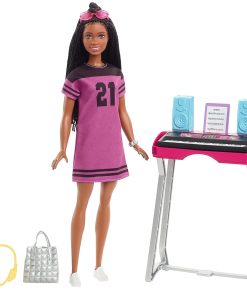 Alternative view of Barbie: Big City, Big Dreams Brooklyn” Roberts Doll (11.5-in, Brunette with Braids) & Music Studio Playset with Keyboard & Accessories, Gift for 3 to 7 Year Olds