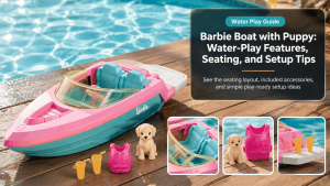 Barbie Boat with Puppy floating water play vehicle with three-doll seating and accessories