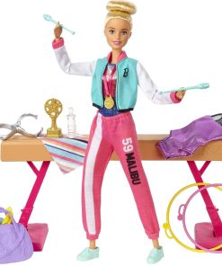 Barbie Careers Playset, Blonde Gymnast Doll with Balance Beam, Twirling Toy & 15+ Accessories Including Clothes, Hoops, Trophy & More - 1