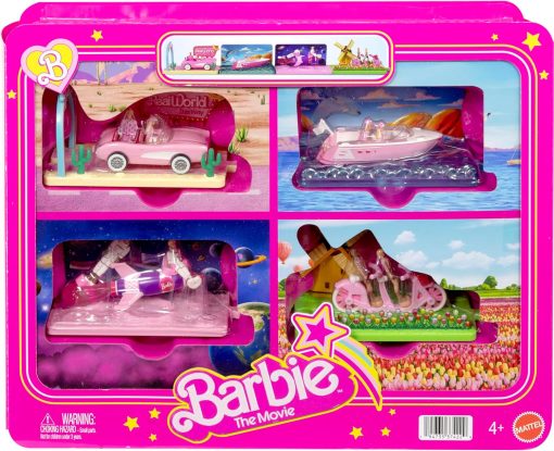 Barbie Mini Land Movie-Inspired Vehicle Collection, Includes 8 1.5-inch Dolls & 4 Vehicles Inspired by the Film - 1