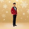 Barbie Signature 2026 Holiday Curly Black Hair Ken Collectible Fashion Doll Wearing Full Suit with Red Jacket in Displayable Packaging & Doll Stand