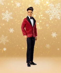 Alternative view of Barbie Signature 2026 Holiday Curly Black Hair Ken Collectible Fashion Doll Wearing Full Suit with Red Jacket in Displayable Packaging & Doll Stand