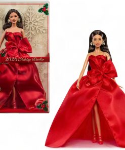 Barbie Signature 2026 Holiday Doll, Brown Hair - Fashion Doll Wearing Red Gown with Bow, Seasonal Collector Doll in Displayable Packaging & Doll Stand​​ - 1
