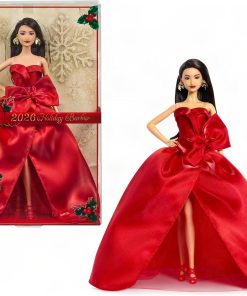 Barbie Signature 2026 Holiday Doll, Dark Brown Hair - Fashion Doll Wearing Red Gown with Bow, Seasonal Collector Doll in Displayable Packaging & Doll Stand - 1