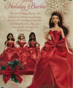 Alternative view of Barbie Signature 2026 Holiday Doll, Dark Brown Hair | Fashion Doll Wearing Red Gown with Bow, Seasonal Collector Doll in Displayable Packaging & Doll Stand